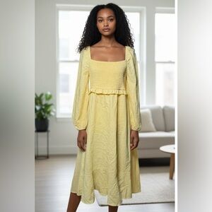 7 For All Mankind Smocked Puff Sleeve Midi Dress